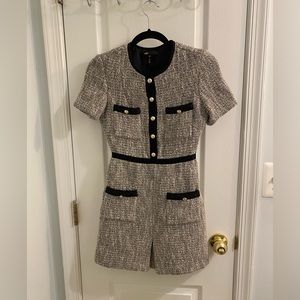 Maje Rinie Contrast Trimmed Tweed Mini Dress Size 34